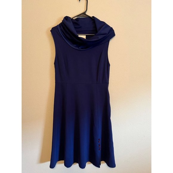 Anthropologie ModCloth A Line Dress L Large Blue Collared Stretch Career NEW - Picture 10 of 14
